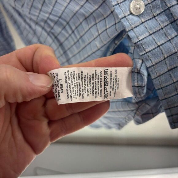LL Bean Button Shirt Mens Large Tall Blue Plaid Slightly Fitted M Coolmax EUC - Picture 5 of 6